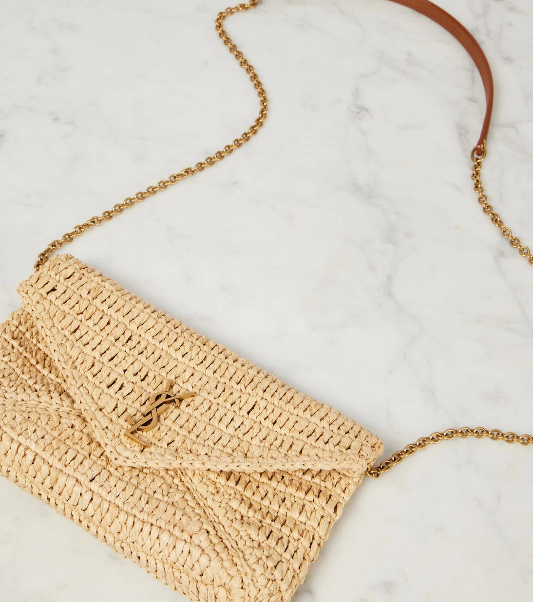 Saint Laurent - Cassandre Mini raffia shoulder bag