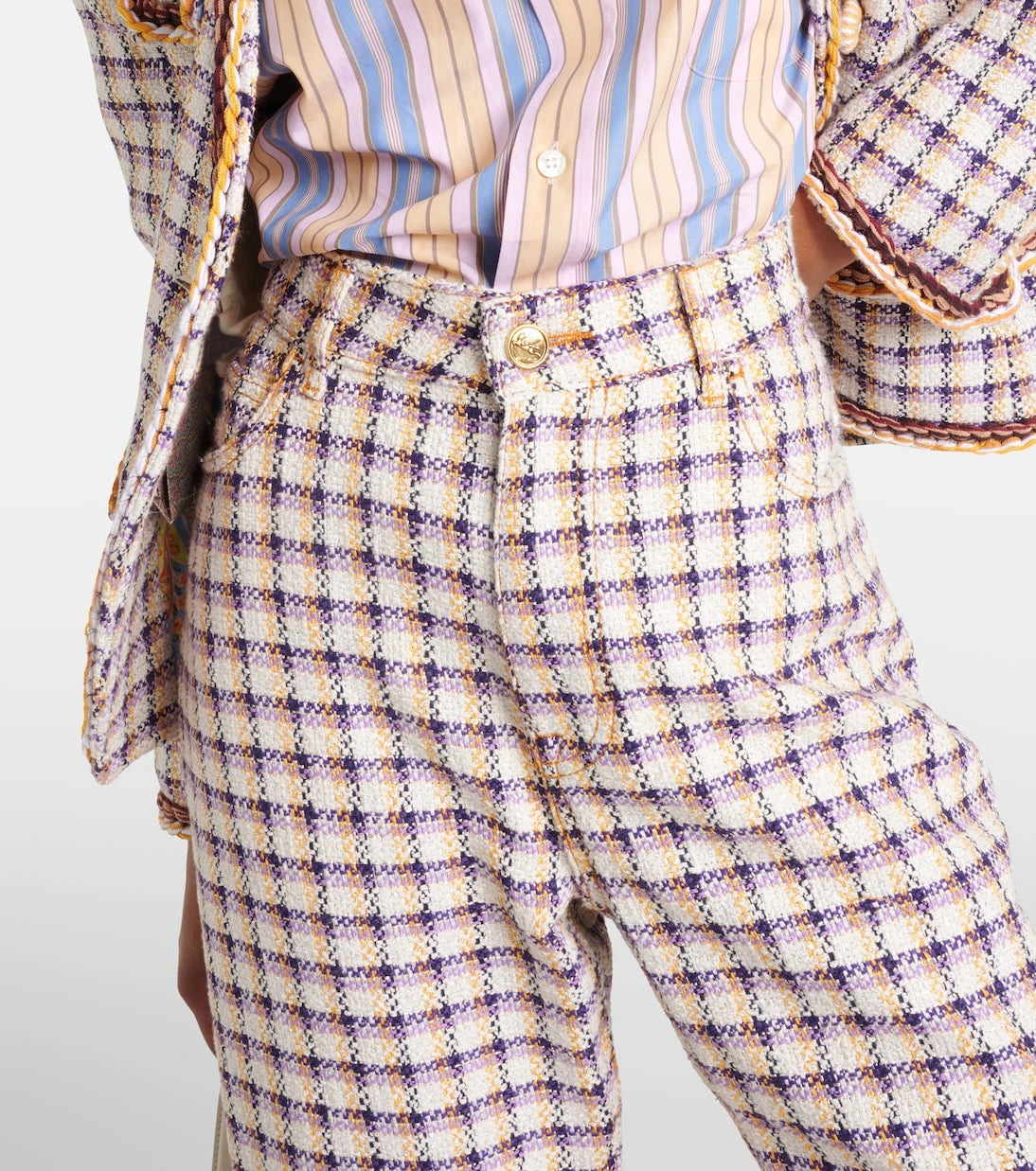 Etro - Checked cotton-blend tweed wide-leg pants