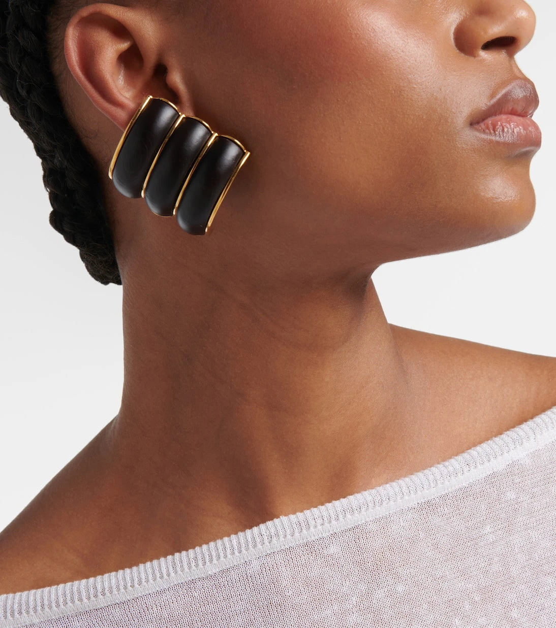 Alaïa - Bumper wooden clip-on earrings