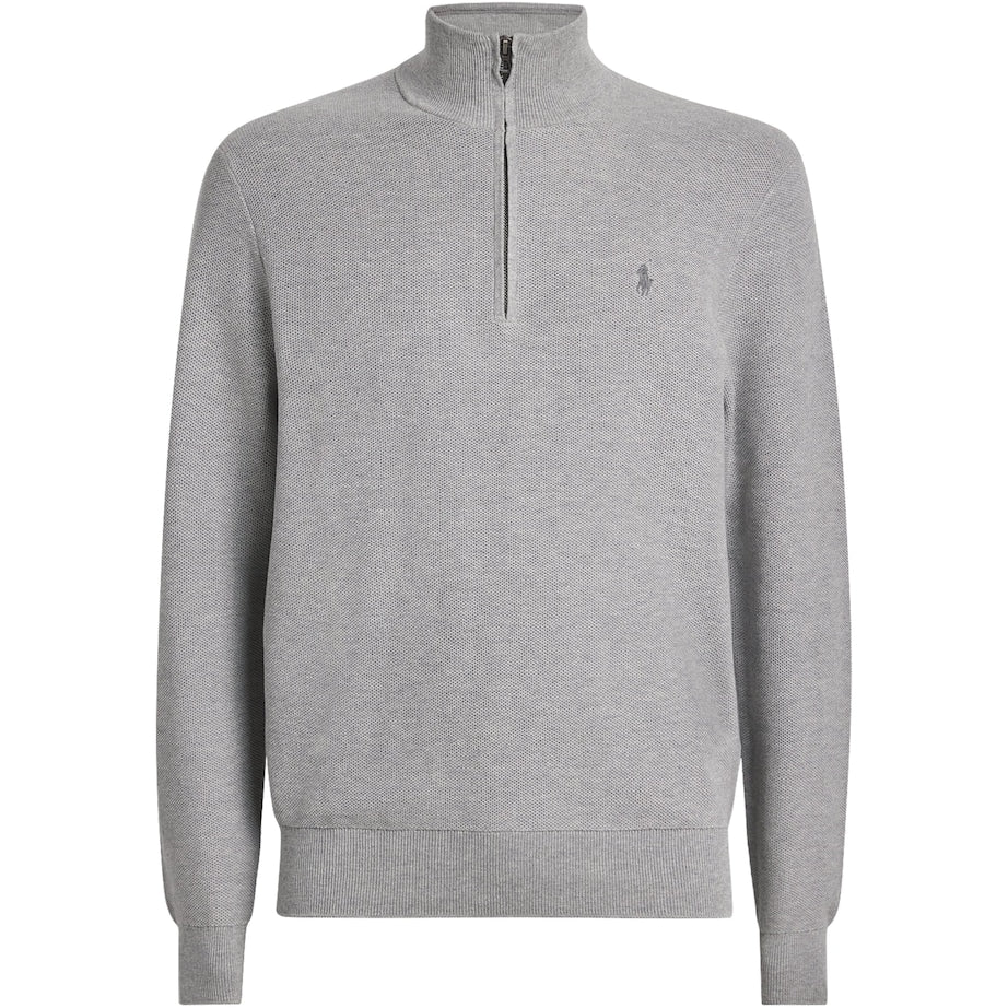 Polo Ralph Lauren Grey Cotton Half-Zip Sweater
