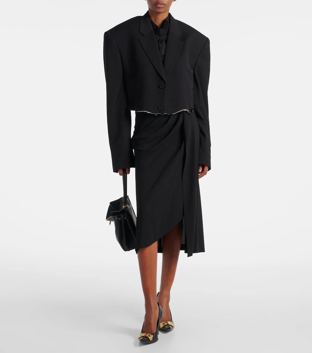 Balenciaga - Draped gathered crêpe midi skirt