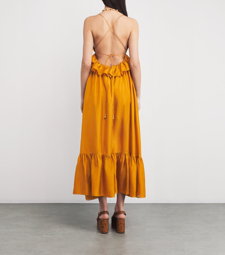Yellow Silk Ruffle Rhiannon Maxi Dress