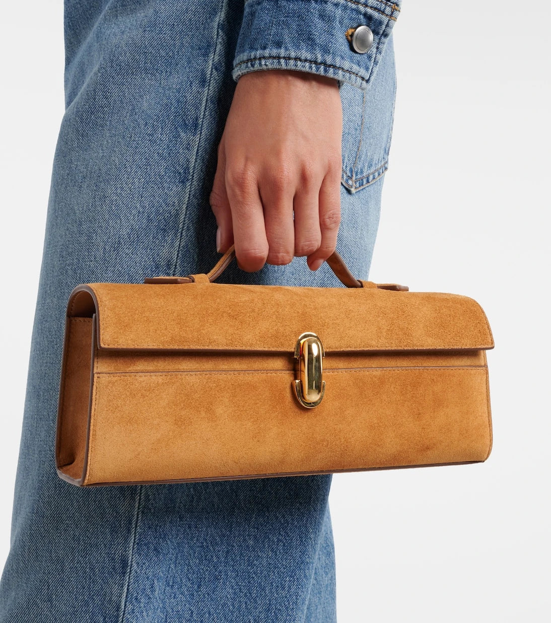Savette - Symmetry Slim Medium suede top-handle bag