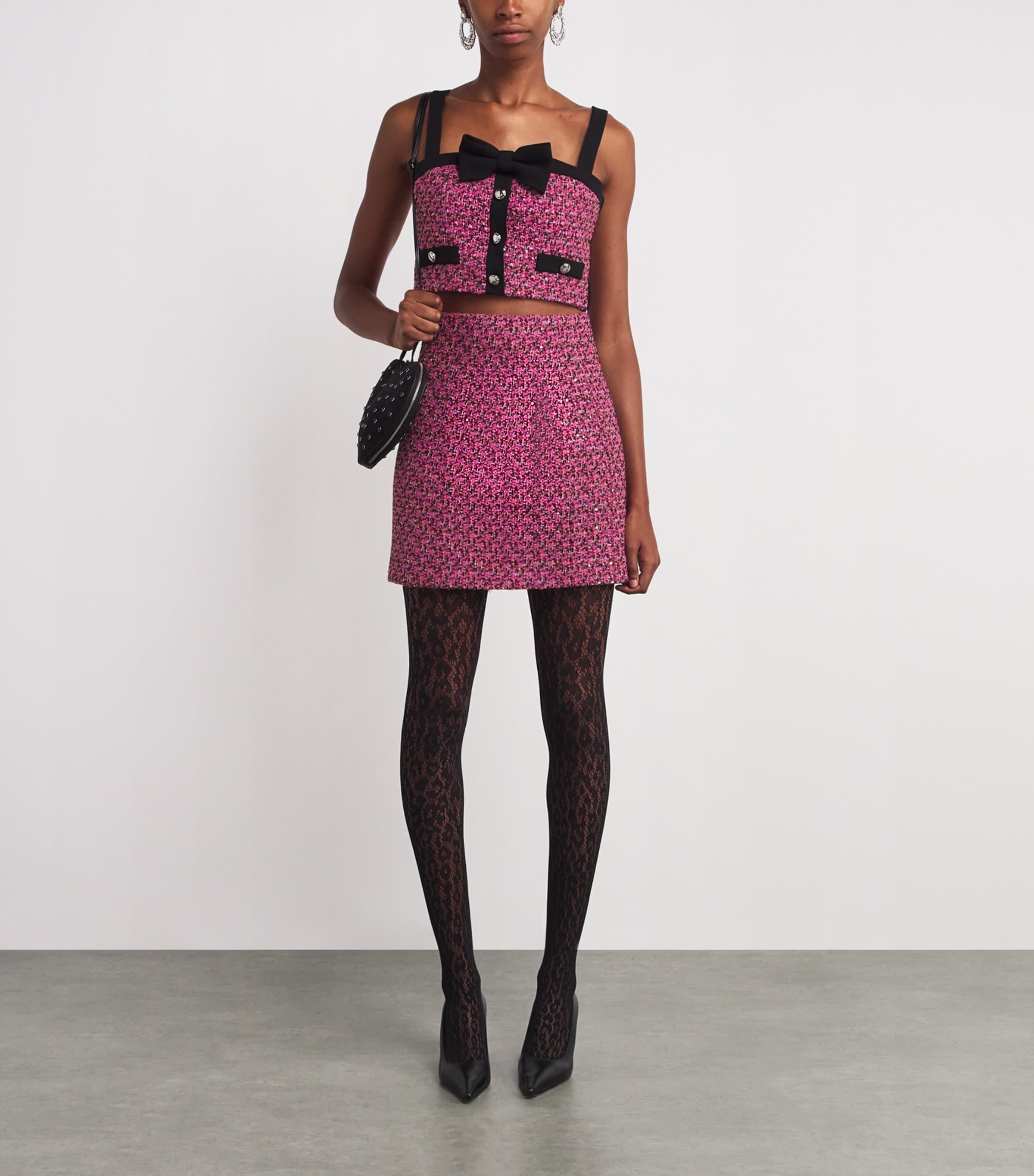 Wool-Blend Tweed Embellished Mini Skirt