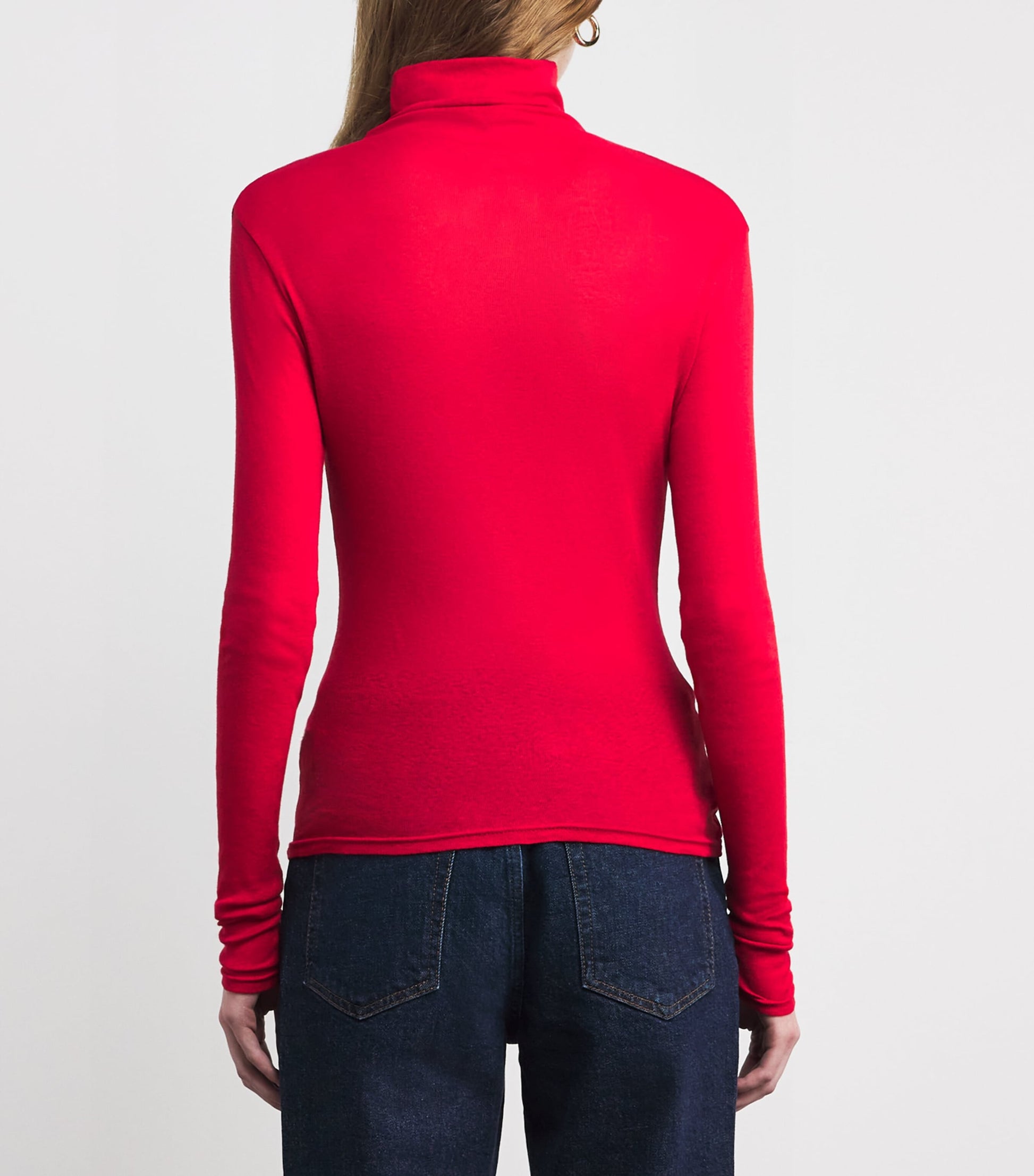 ME+EM Red Cotton Sheer High-Neck Top