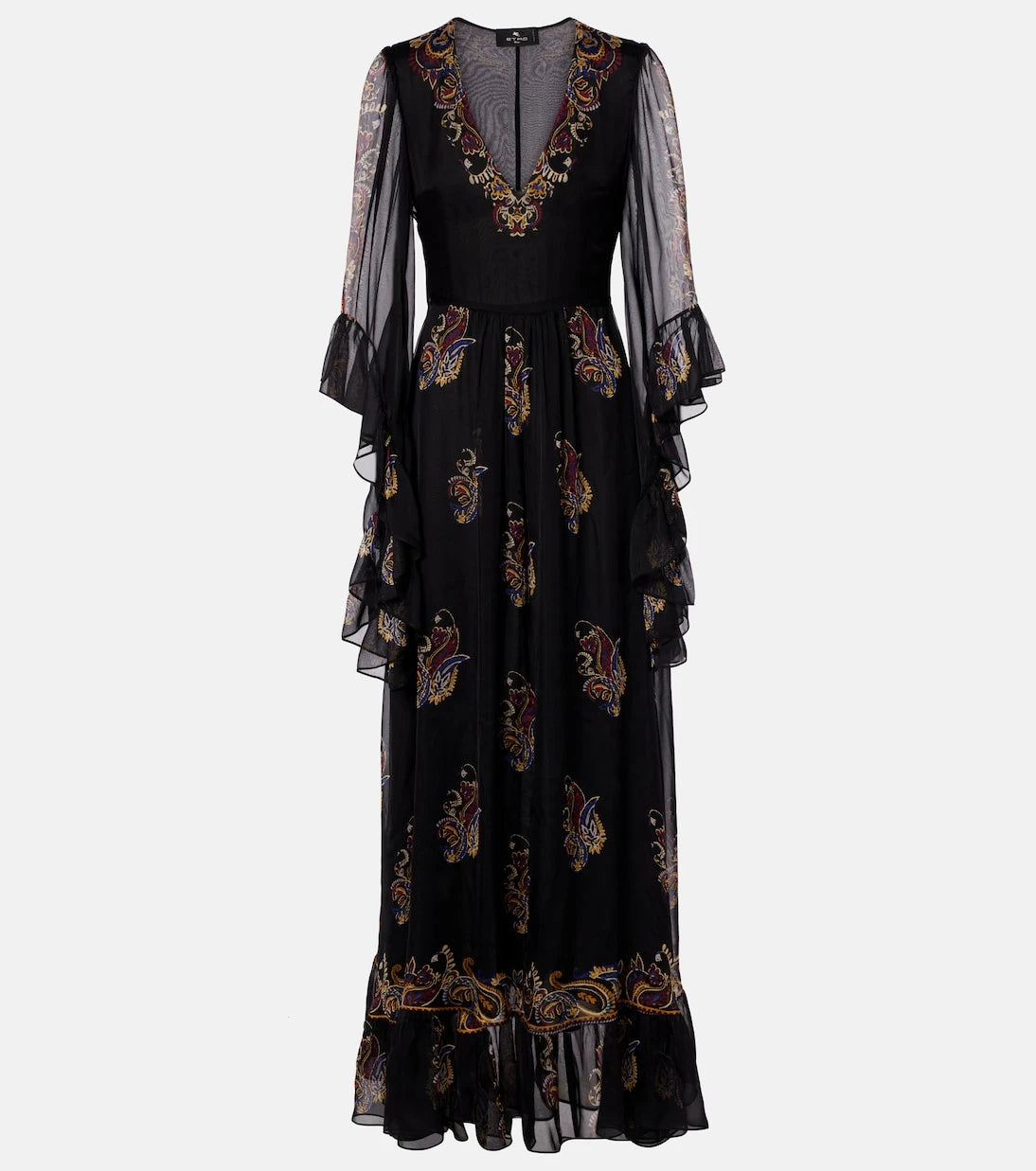 Etro - فستان ماكسي من حرير البيزلي