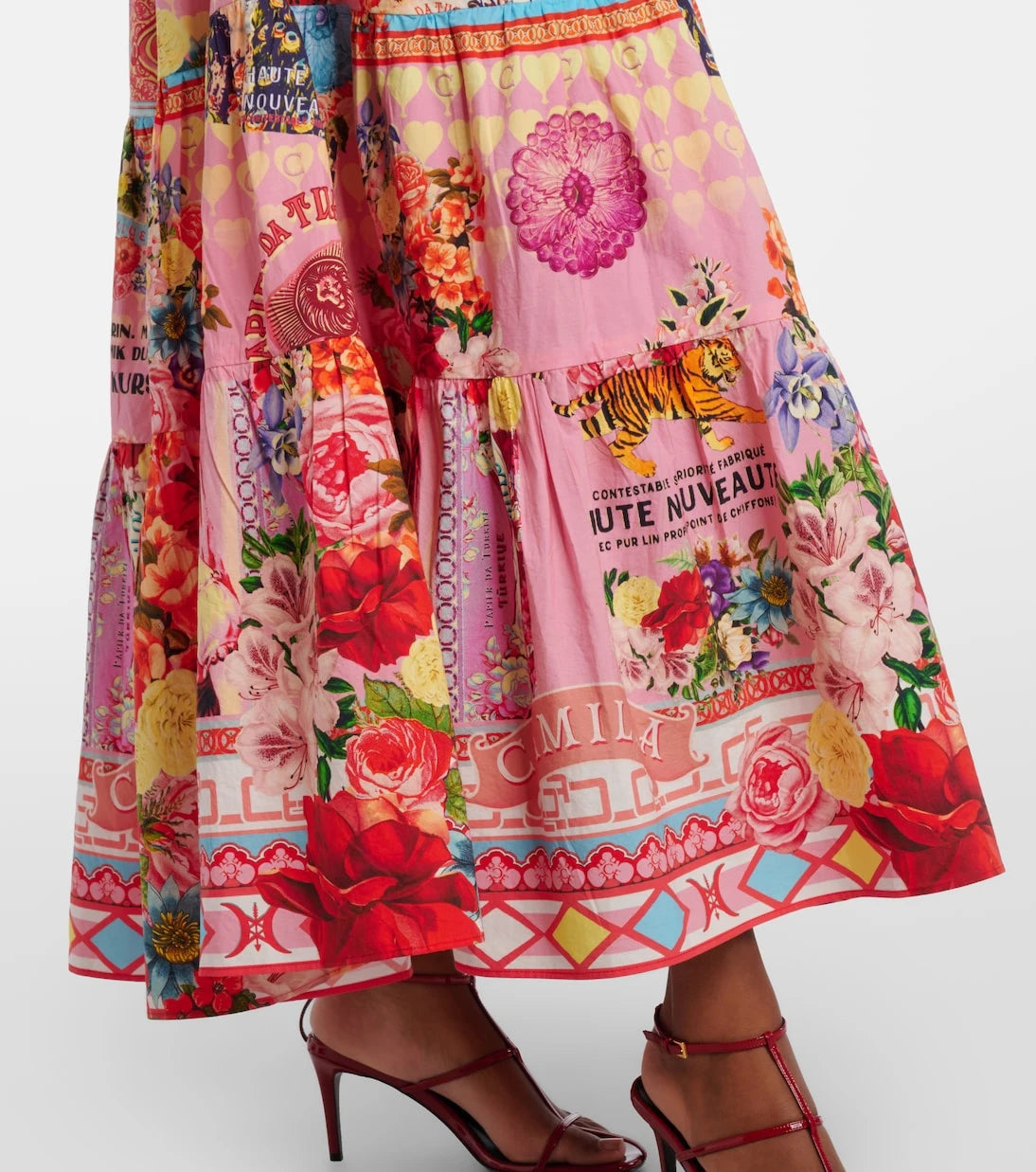 Camilla - Collage Kingdom tiered cotton maxi dress