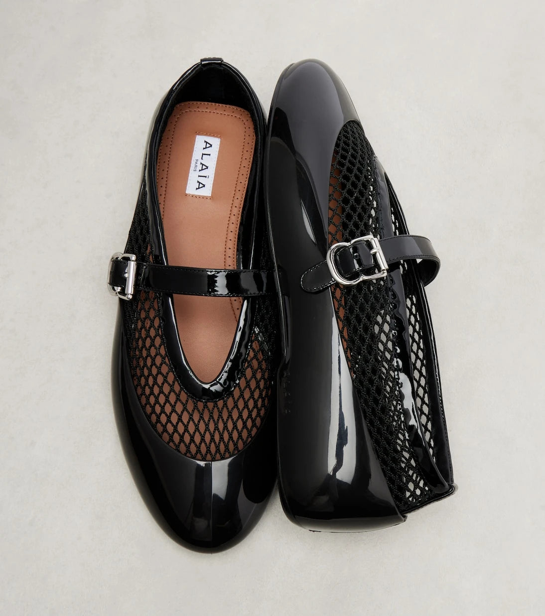 Alaïa - Leather-trimmed fishnet ballet flats