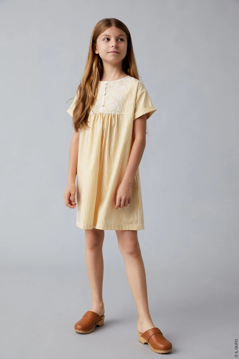 Il Gufo - Embroidered striped cotton dress