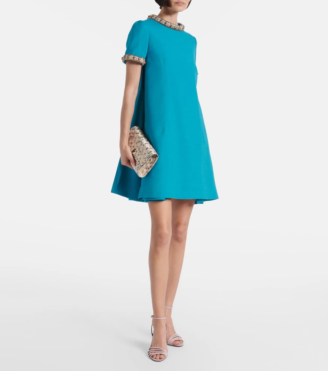 Valentino - Wool and silk embellished cocktail dress