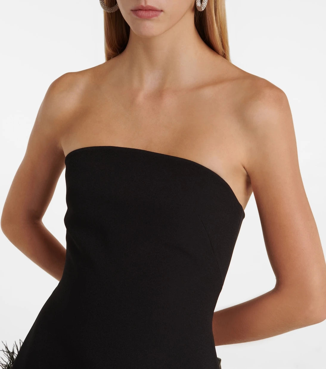 Safiyaa - Strapless feather-trimmed minidress