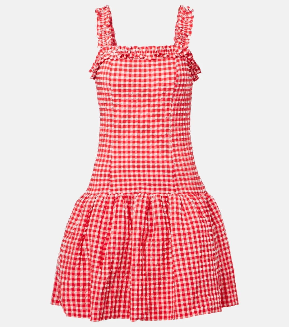 Ganni - Seersucker ruffled minidress