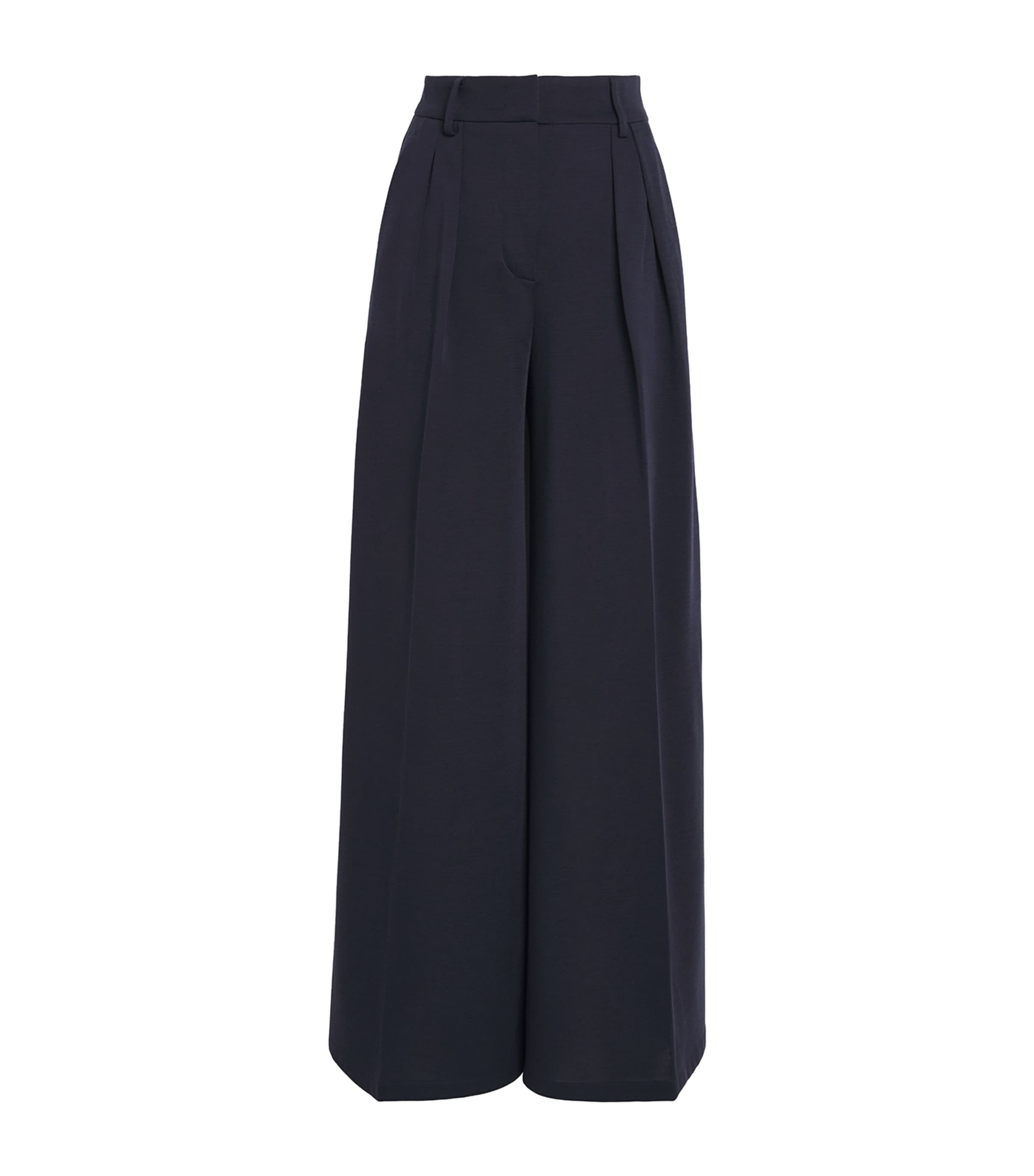 Max Mara Blue Wool Jersey Palazzo Trousers