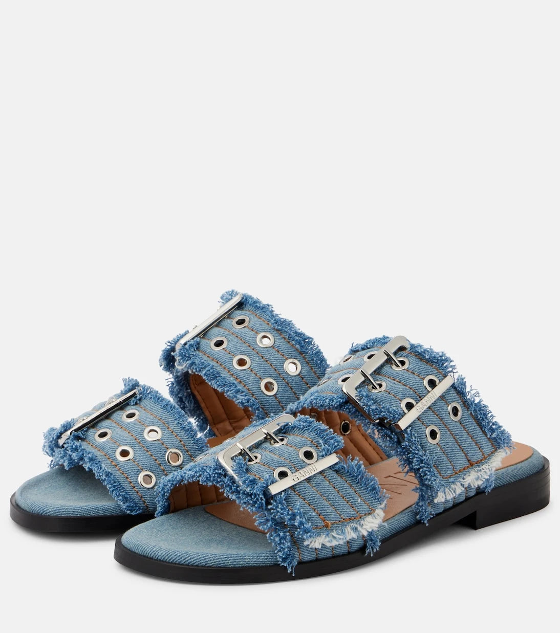 Ganni - Fringed denim sandals