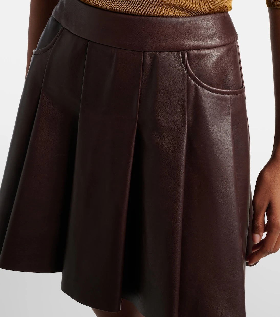 Nour Hammour - Pleated leather miniskirt