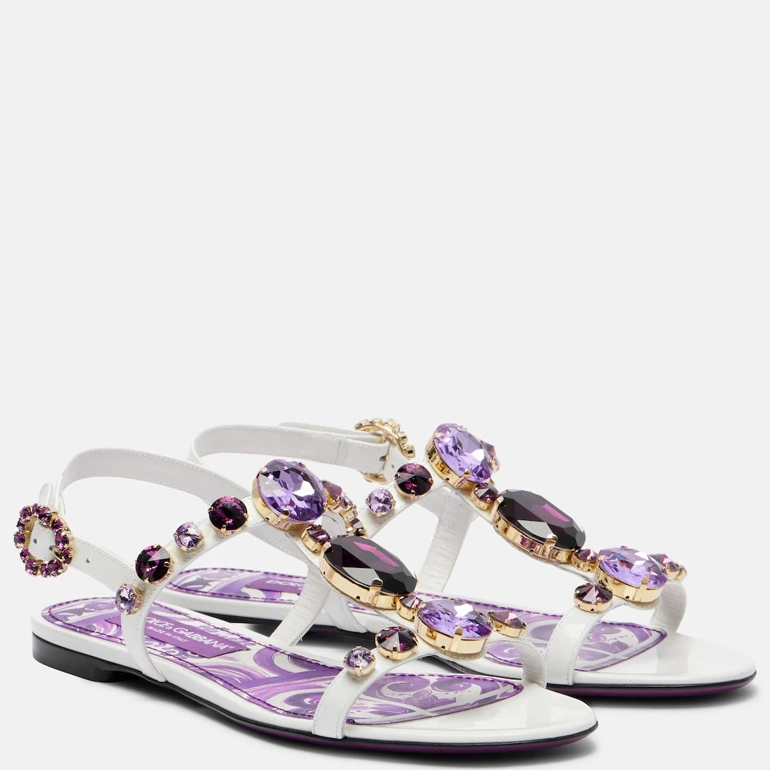 Dolce&Gabbana - صنادل جلدية مزخرفة بكعب خلفي