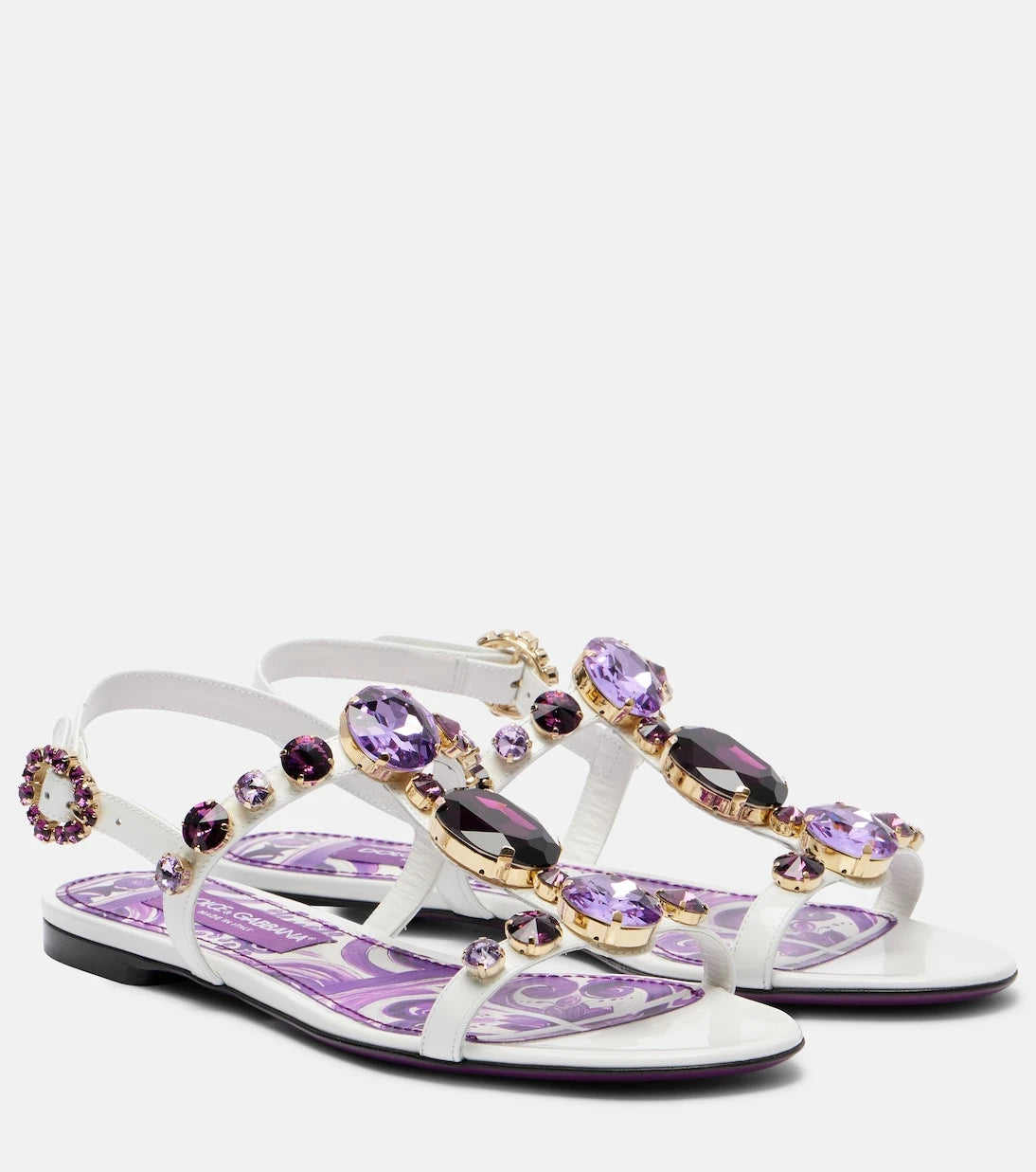 Dolce&Gabbana - صنادل جلدية مزخرفة بكعب خلفي