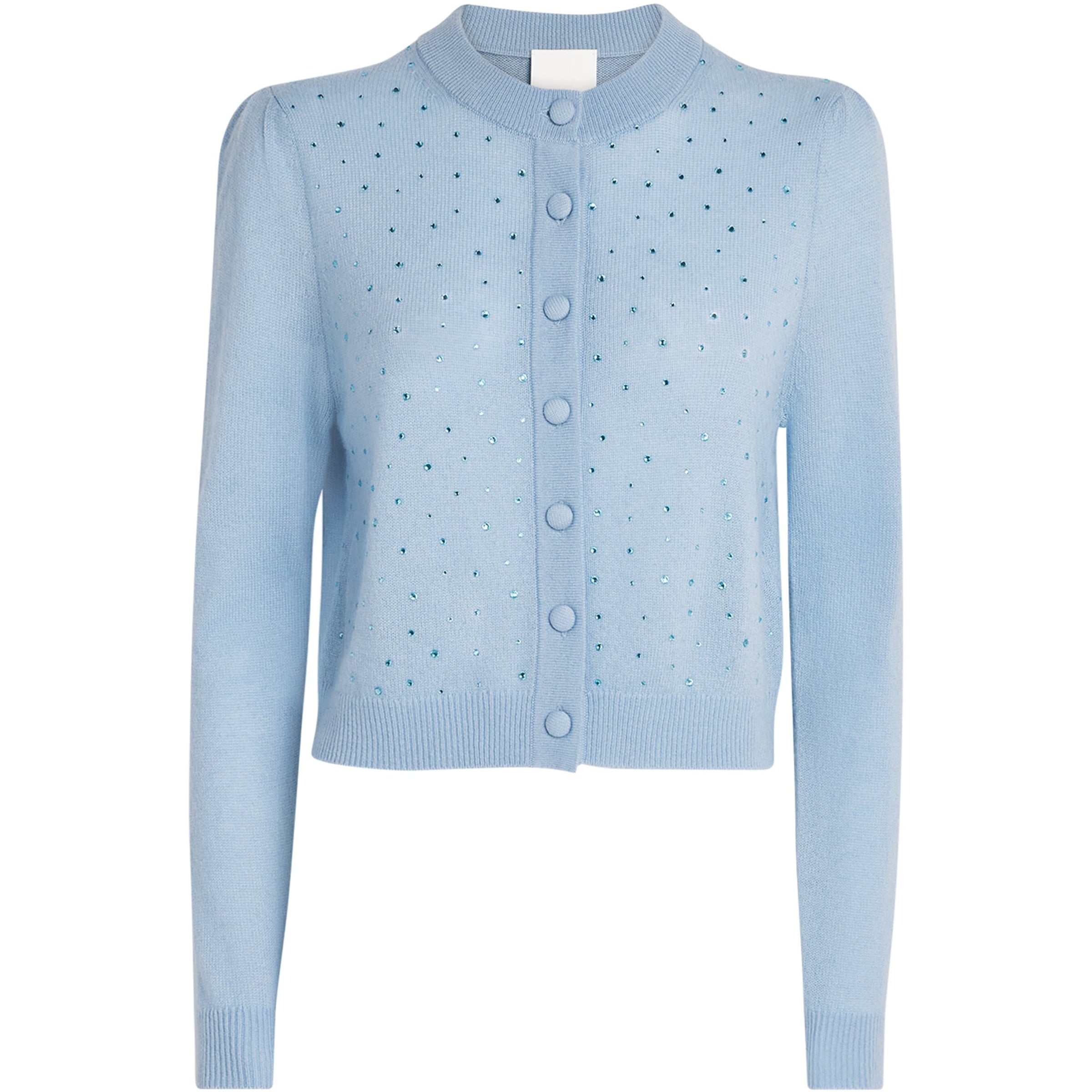 Allude Blue Wool-Cashmere Crystal-Embellished Cardigan