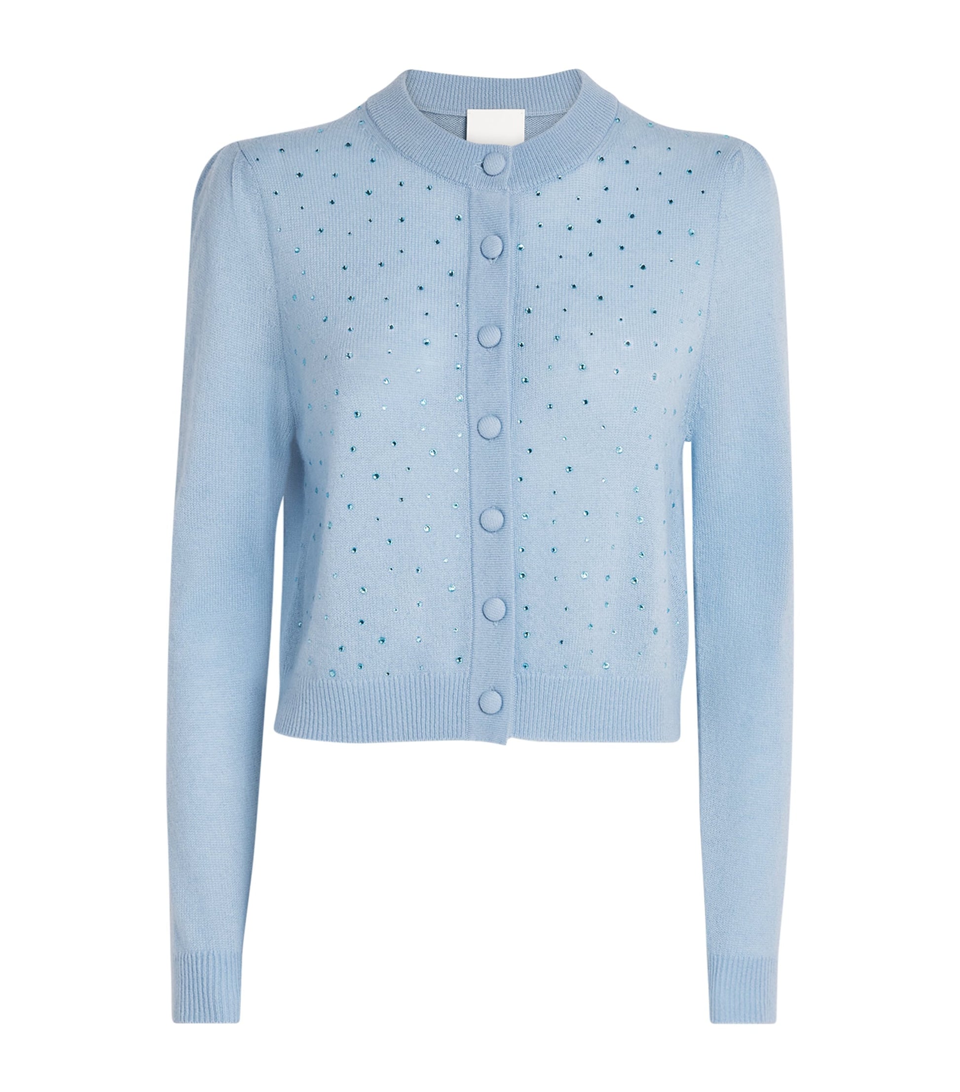 Allude Blue Wool-Cashmere Crystal-Embellished Cardigan