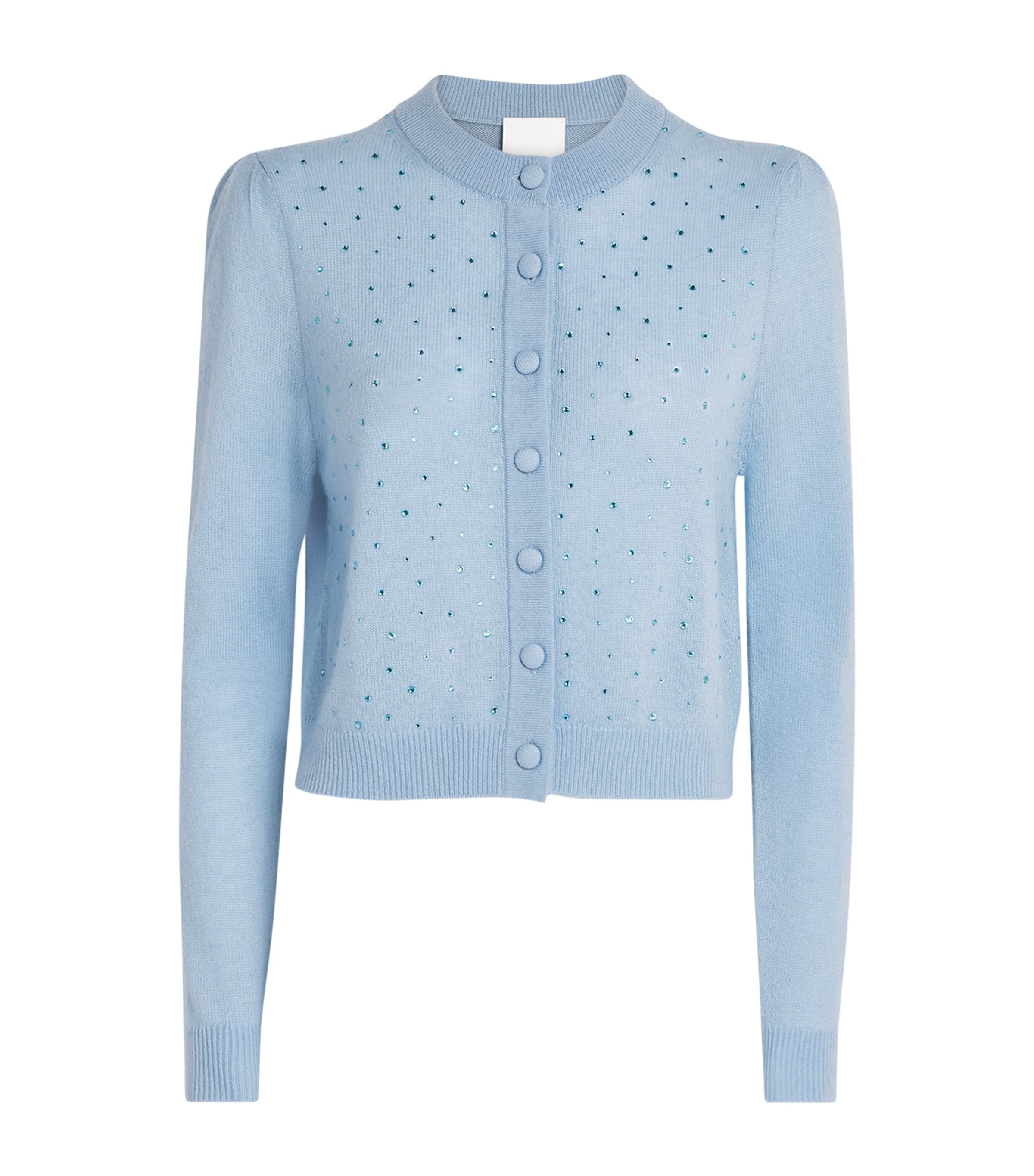 Allude Blue Wool-Cashmere Crystal-Embellished Cardigan