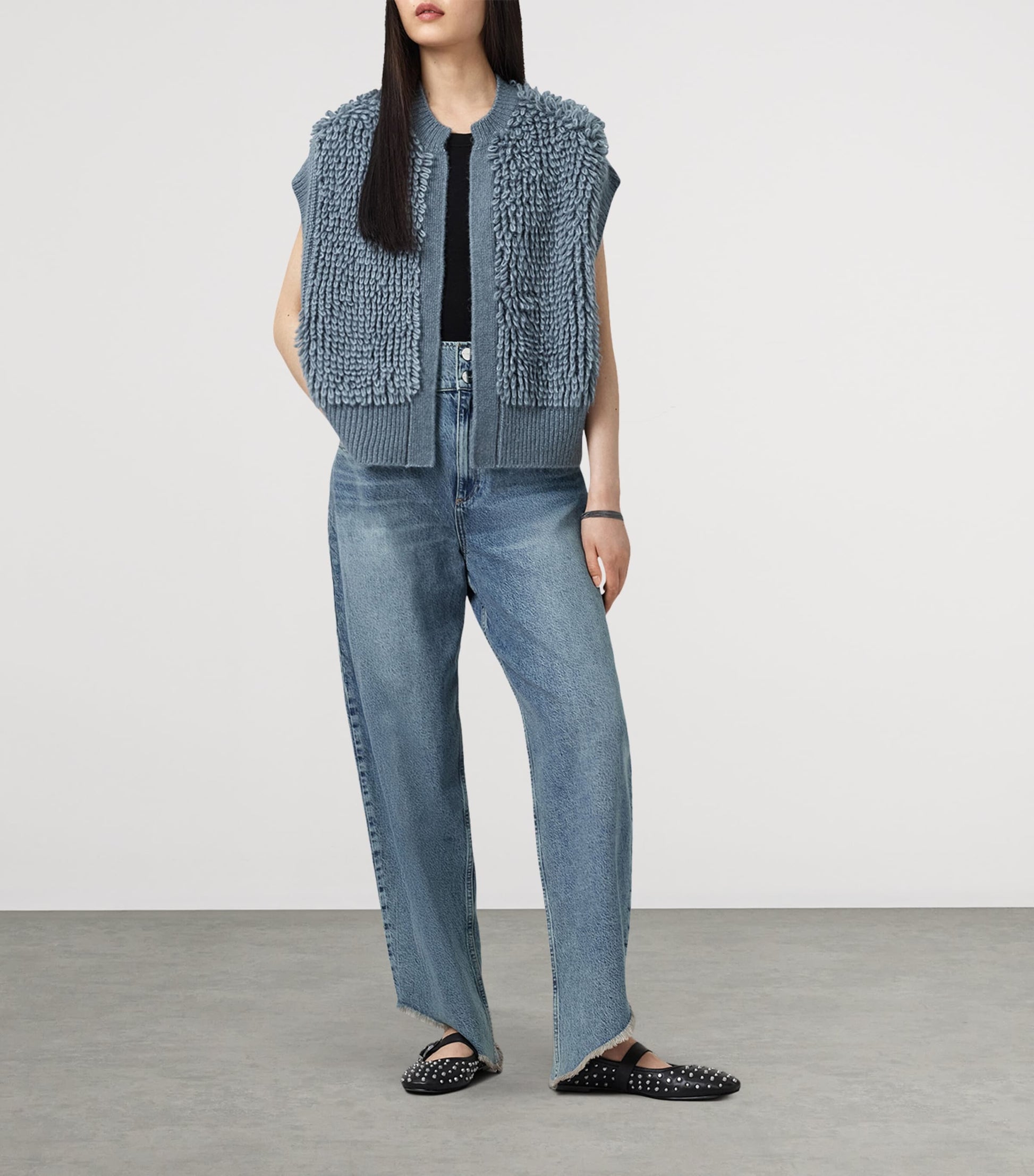 Wool-Blend Open-Front Elias Gilet SLATE BLUE