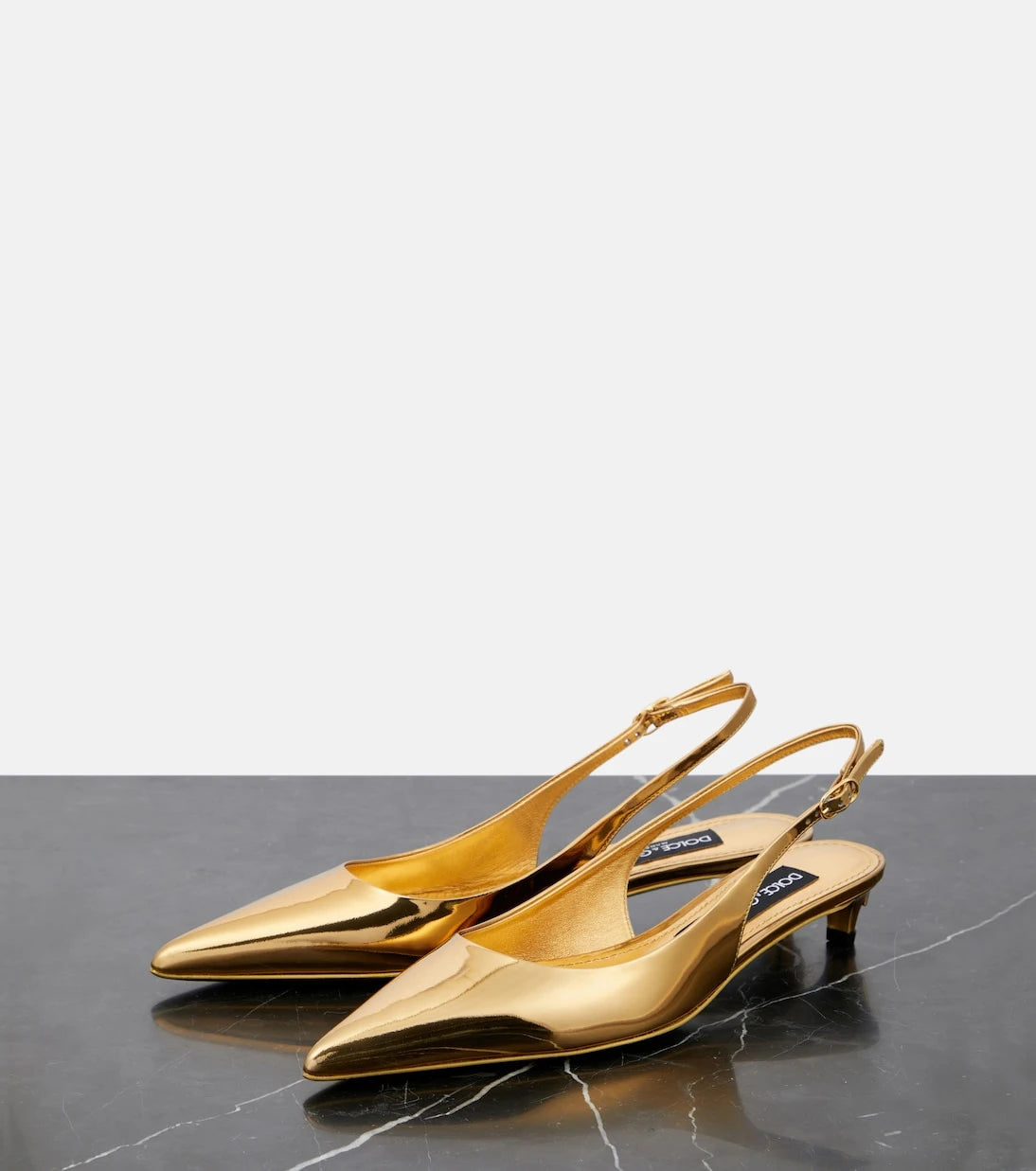 Dolce&Gabbana - Metallic patent leather slingback pumps