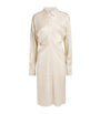 Toteme White Satin Slouch-Waist Shirt Dress