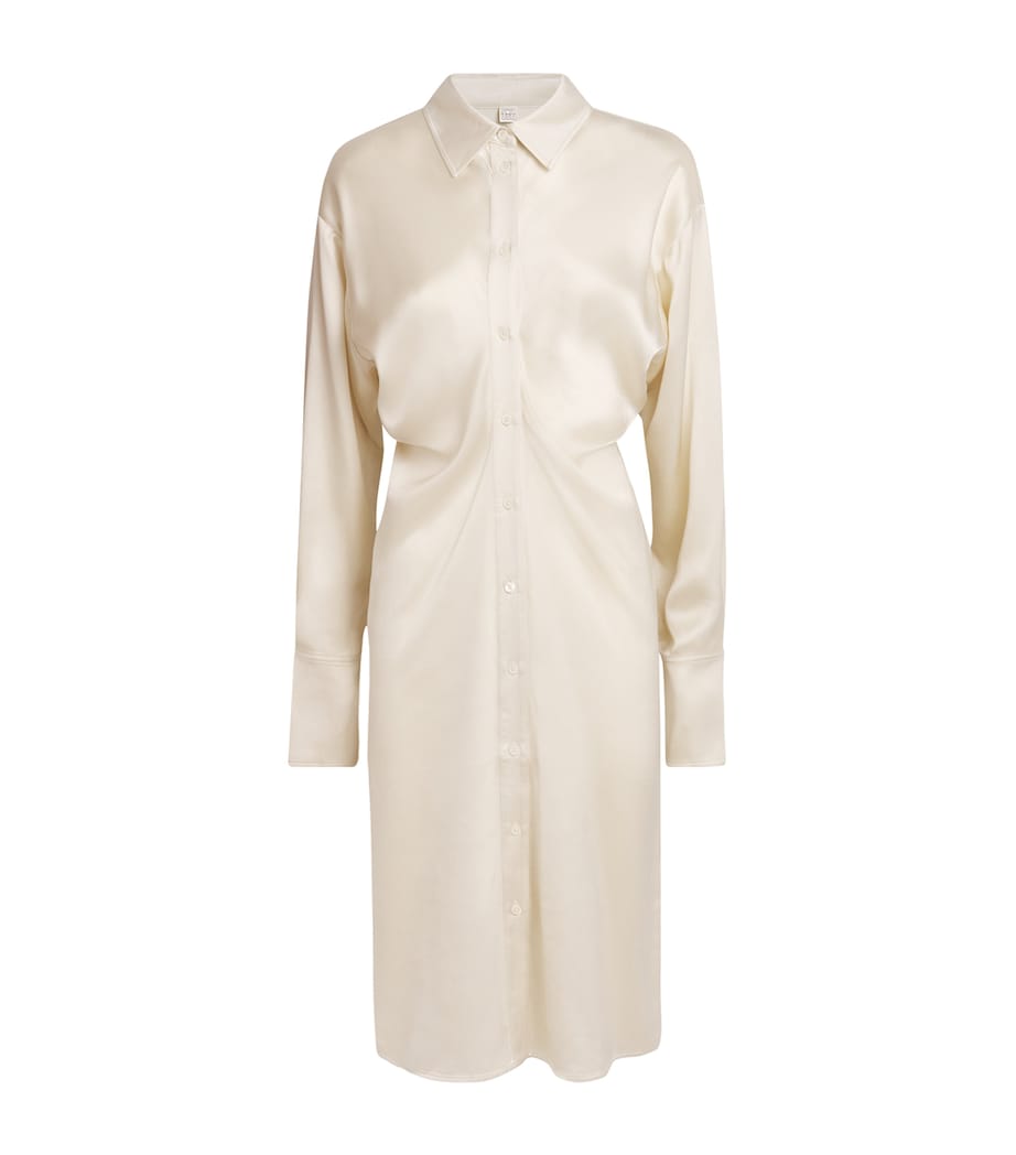 Toteme White Satin Slouch-Waist Shirt Dress