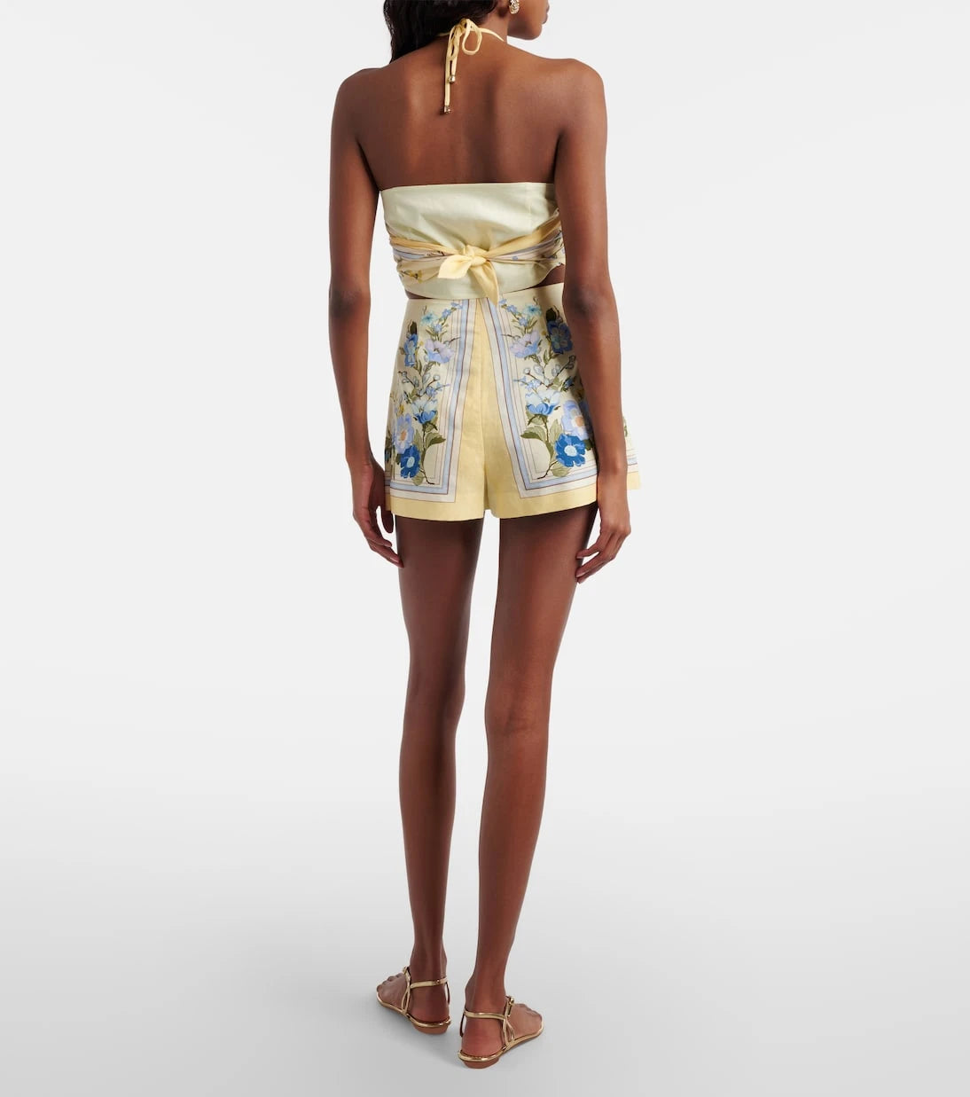 Self-Portrait - Floral linen and cotton shorts