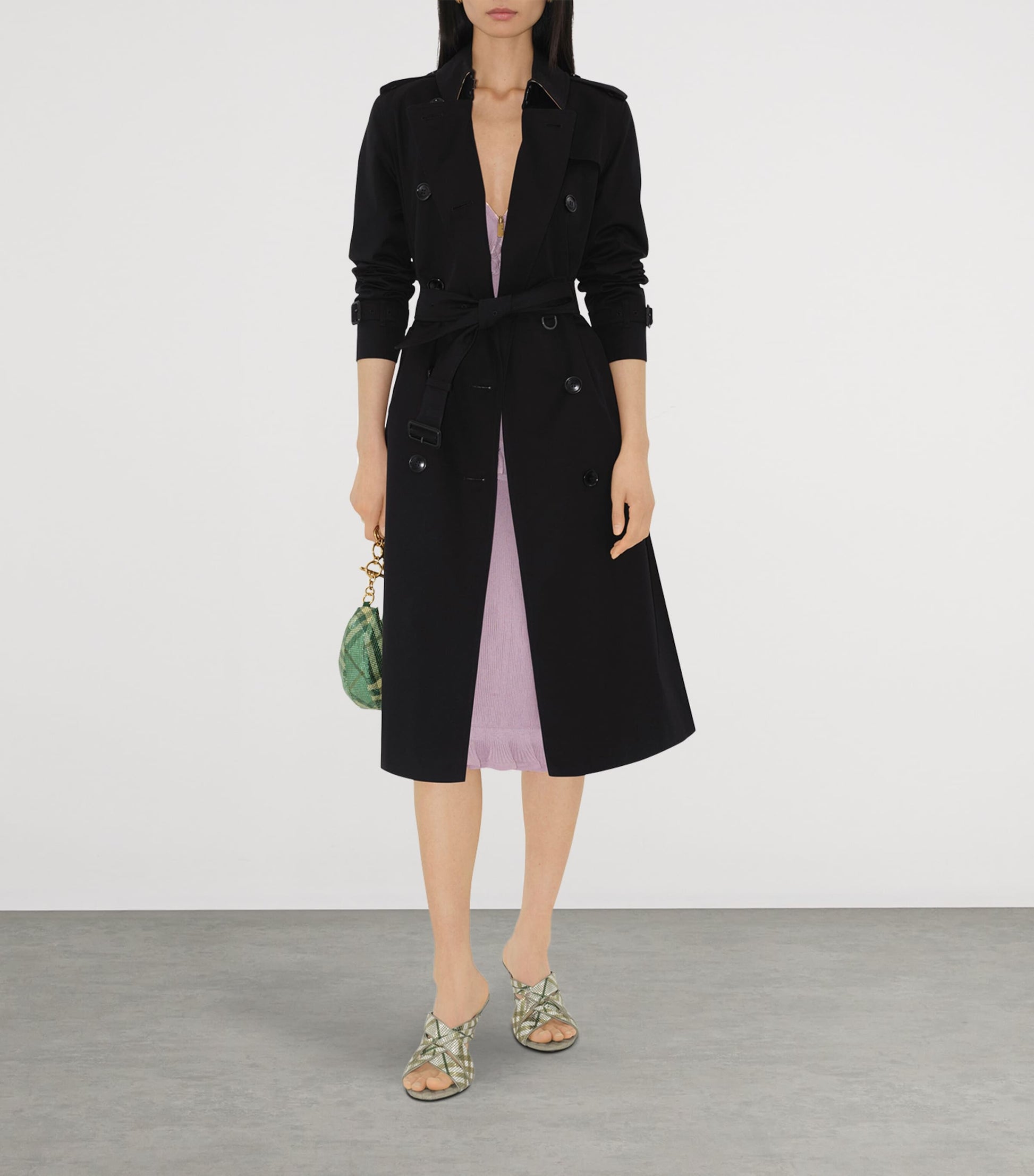 Burberry Black Gabardine Long Kensington Heritage Trench Coat