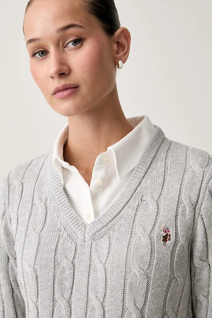 U.S. Polo Assn. Kadın Pamuklu V Yaka Örgü Kazak