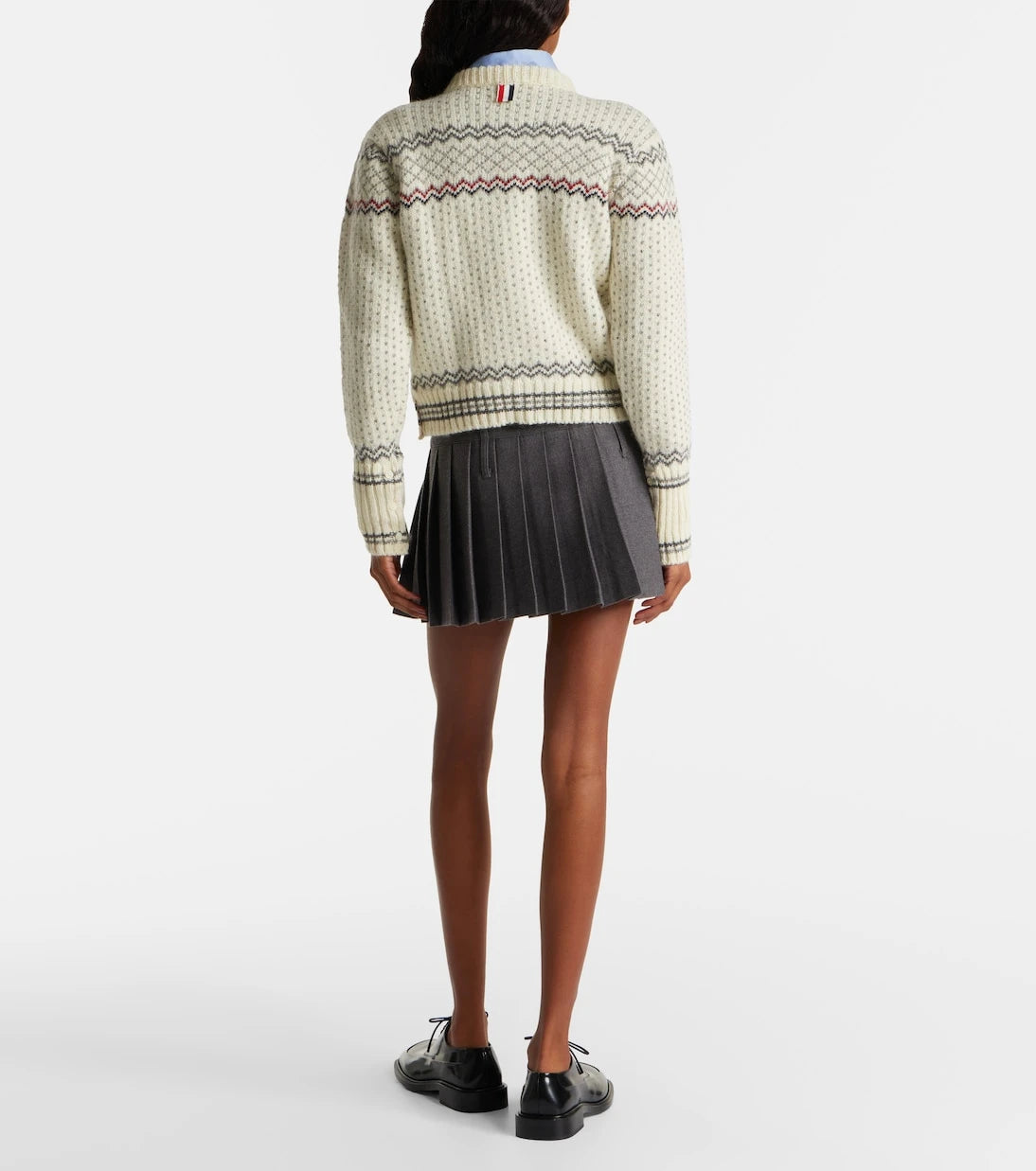 Thom Browne - سترة كارديغان من الصوف والموهير بنقشة فير آيل