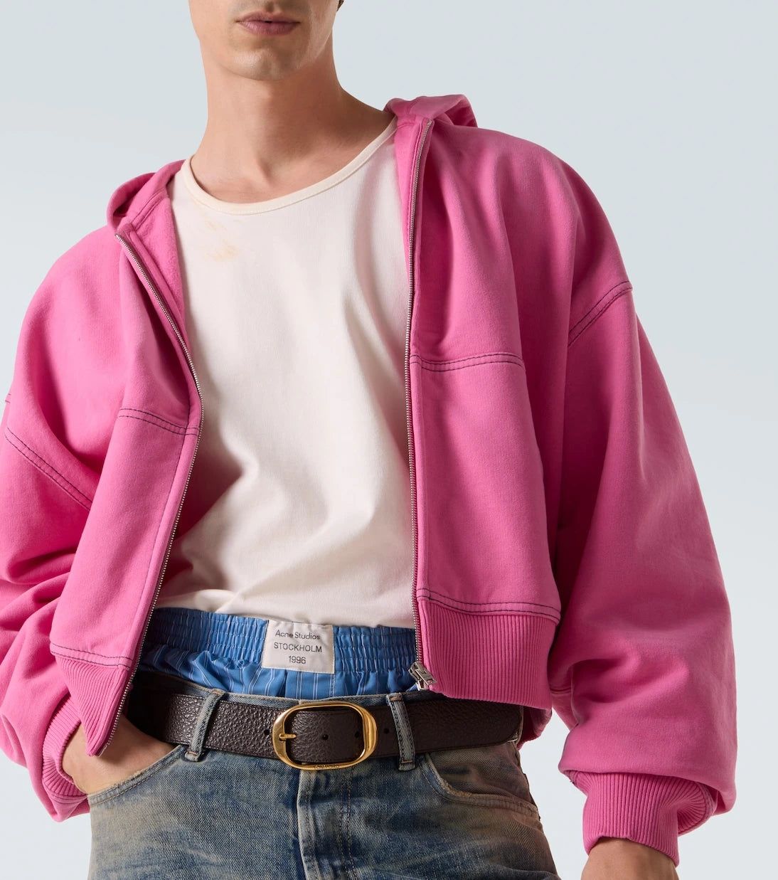 Acne Studios - سترة بغطاء رأس من الصوف القطني المطرز بسحاب