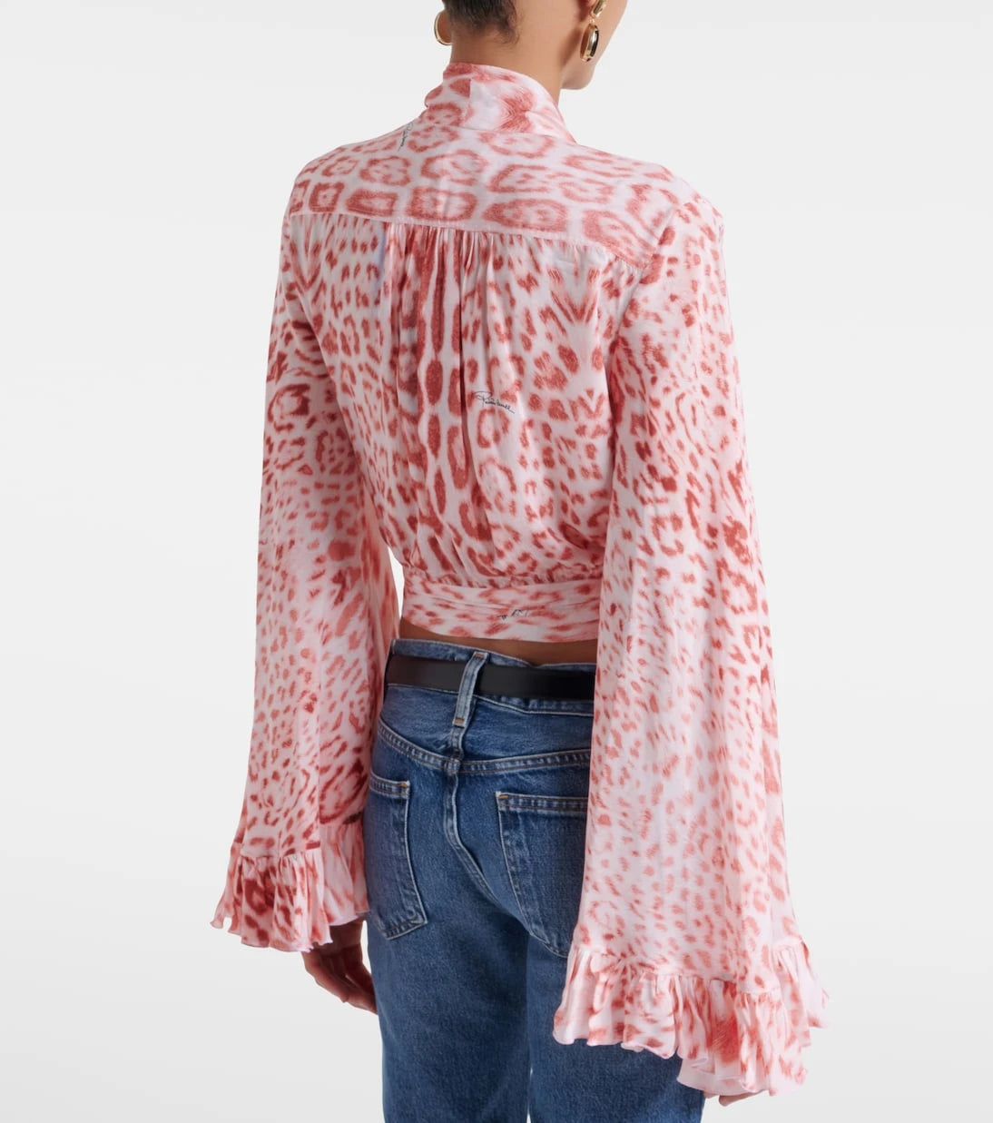 Roberto Cavalli - Leopard-print tie-neck jersey blouse