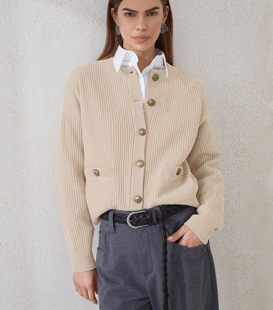 Brunello Cucinelli Brown Virgin Wool-Blend Crew Neck Cardigan