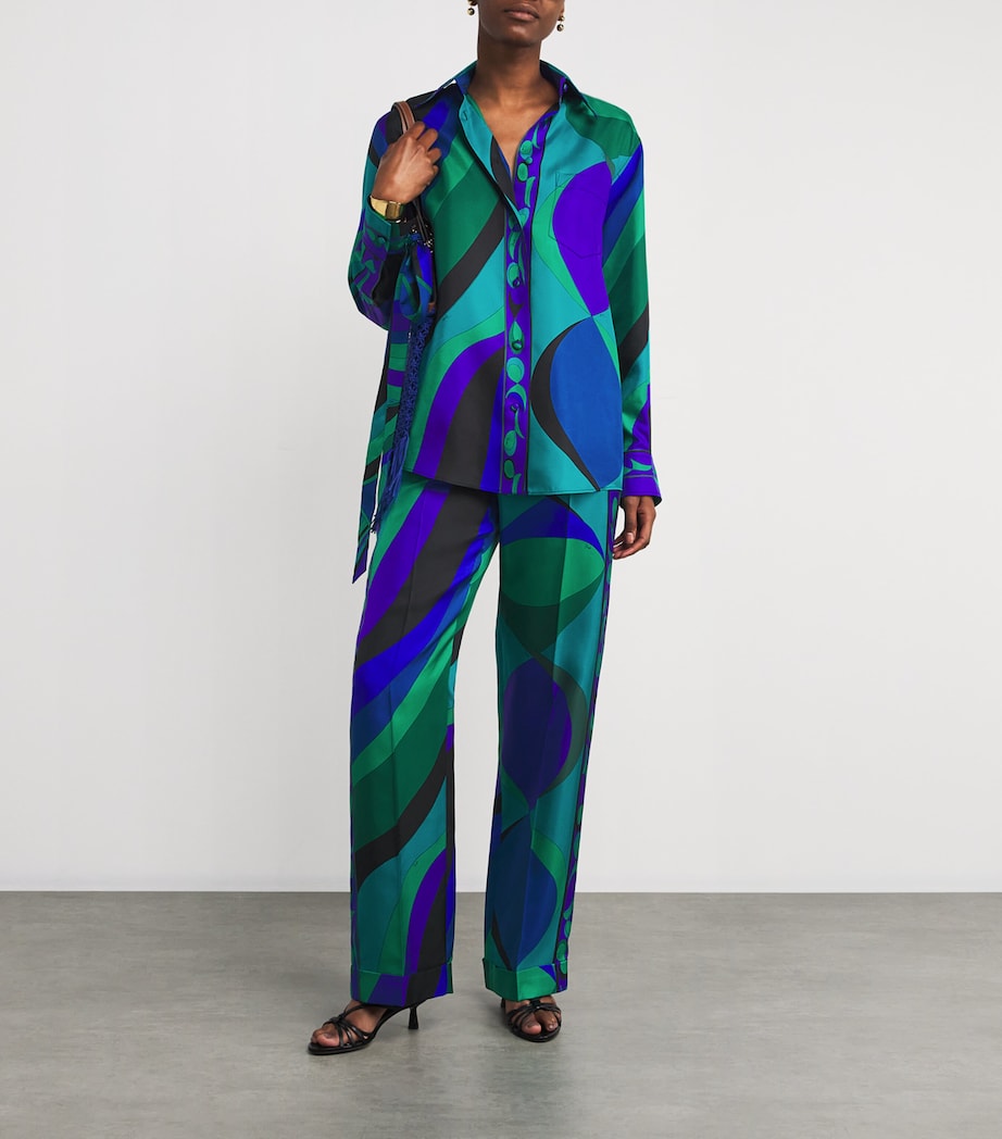 Multi Silk Straight Trousers