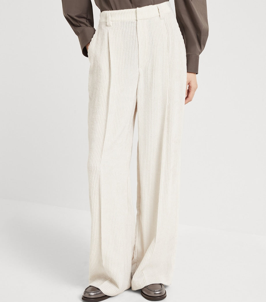 Brunello Cucinelli White Corduroy Wide-Leg Track Trousers