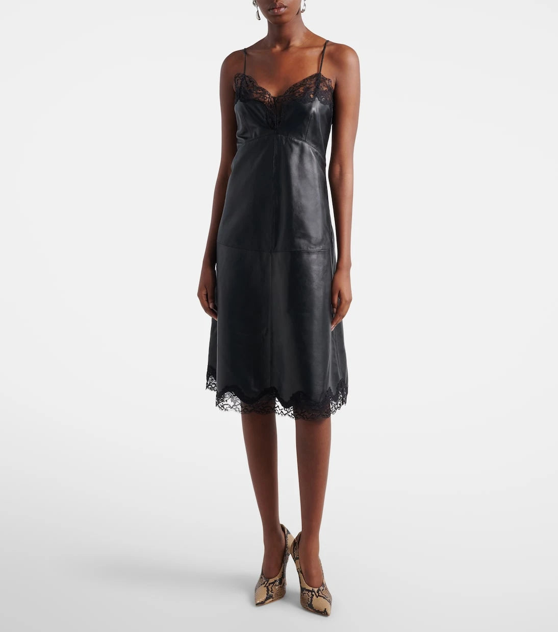 Magda Butrym - Lace-trimmed leather midi dress