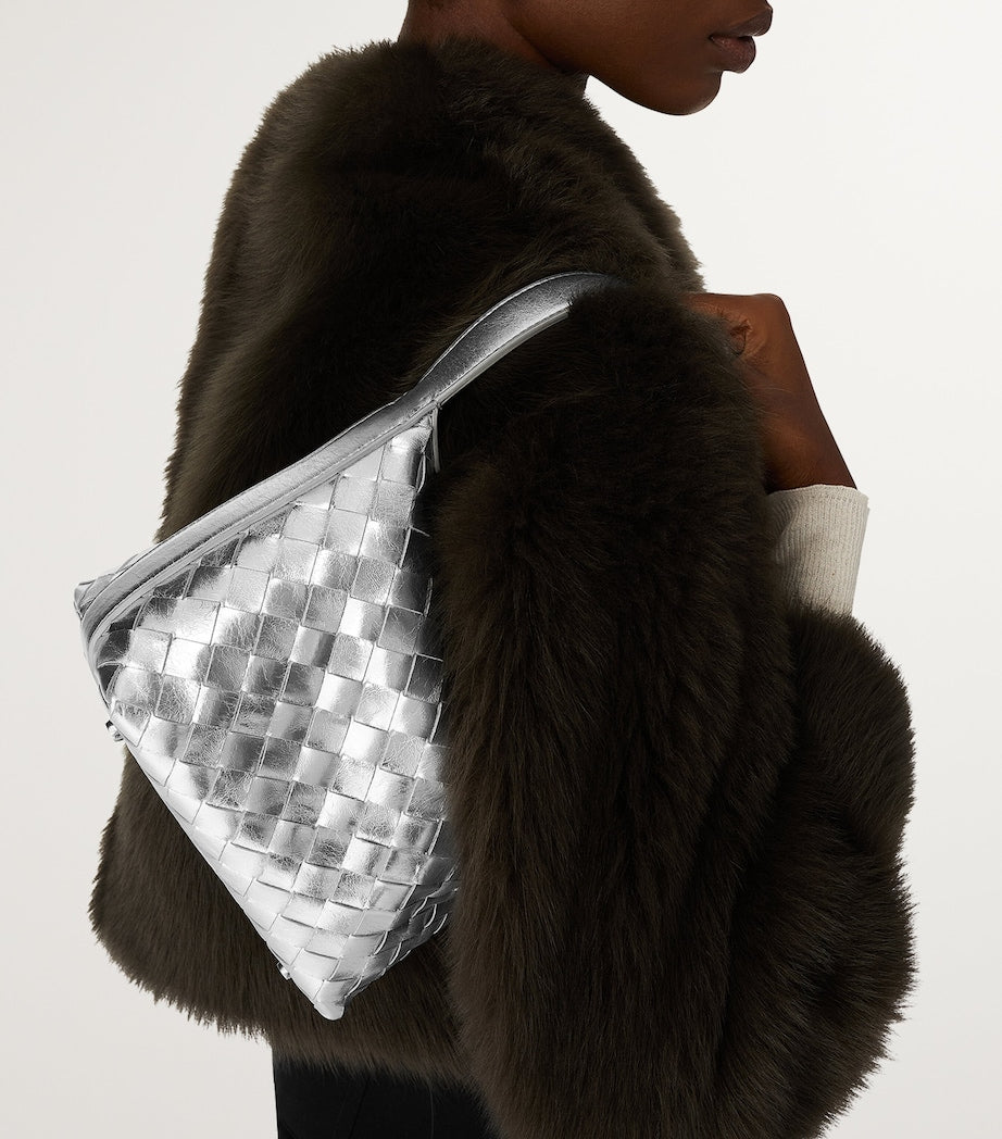 Bottega Veneta Silver Mini Lambskin Wallace Top-Handle Bag