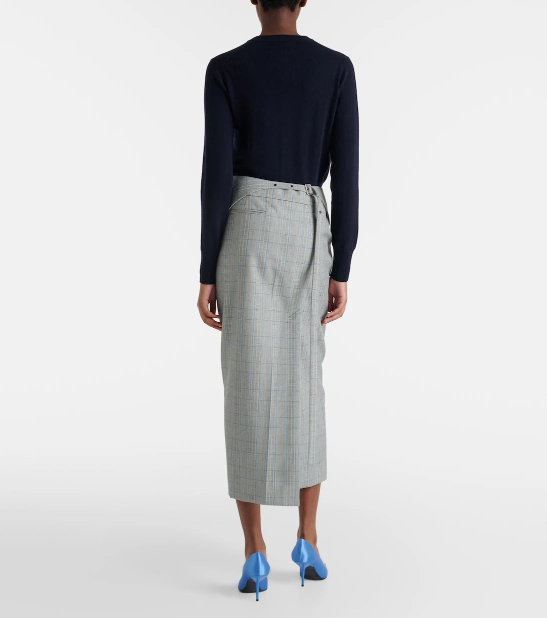 Victoria Beckham - Checked virgin wool midi skirt