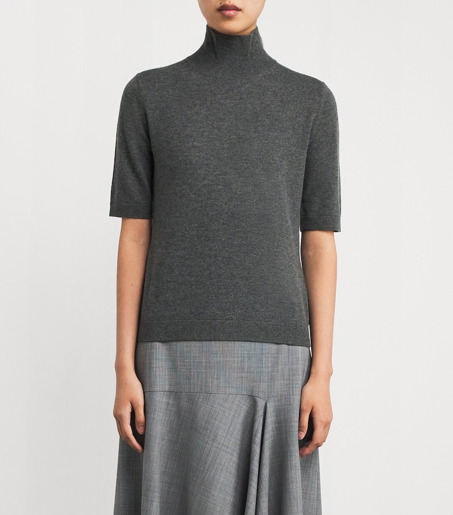 Max Mara Grey Wool Short-Sleeve Sweater
