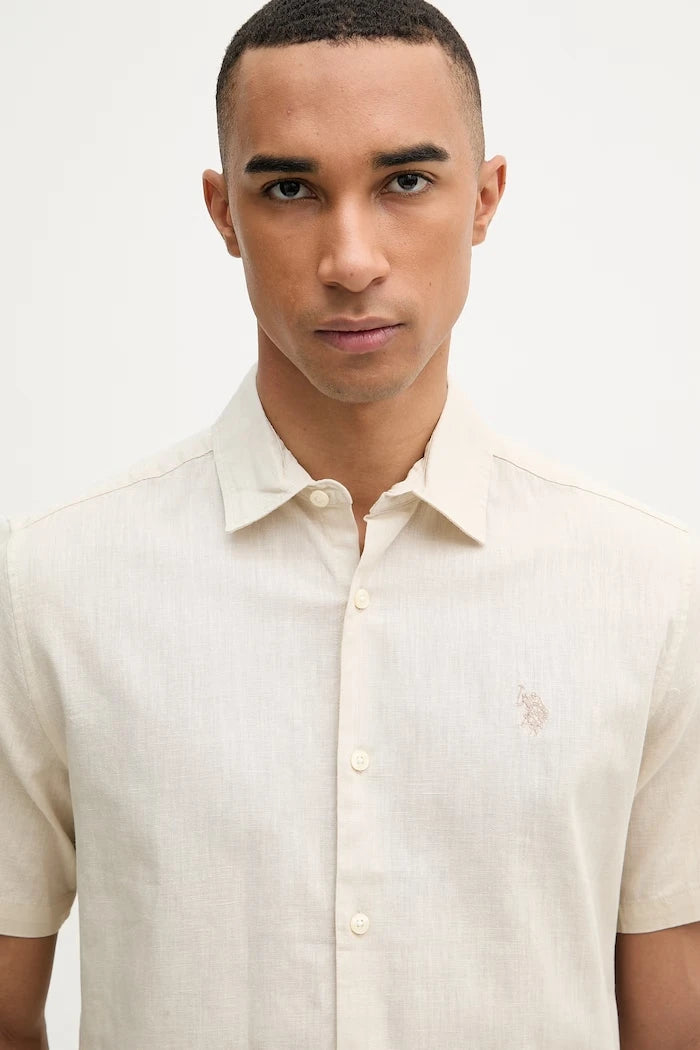 U.S. Polo Assn. Erkek Keten Safari Gömlek LINEN BLEND SS