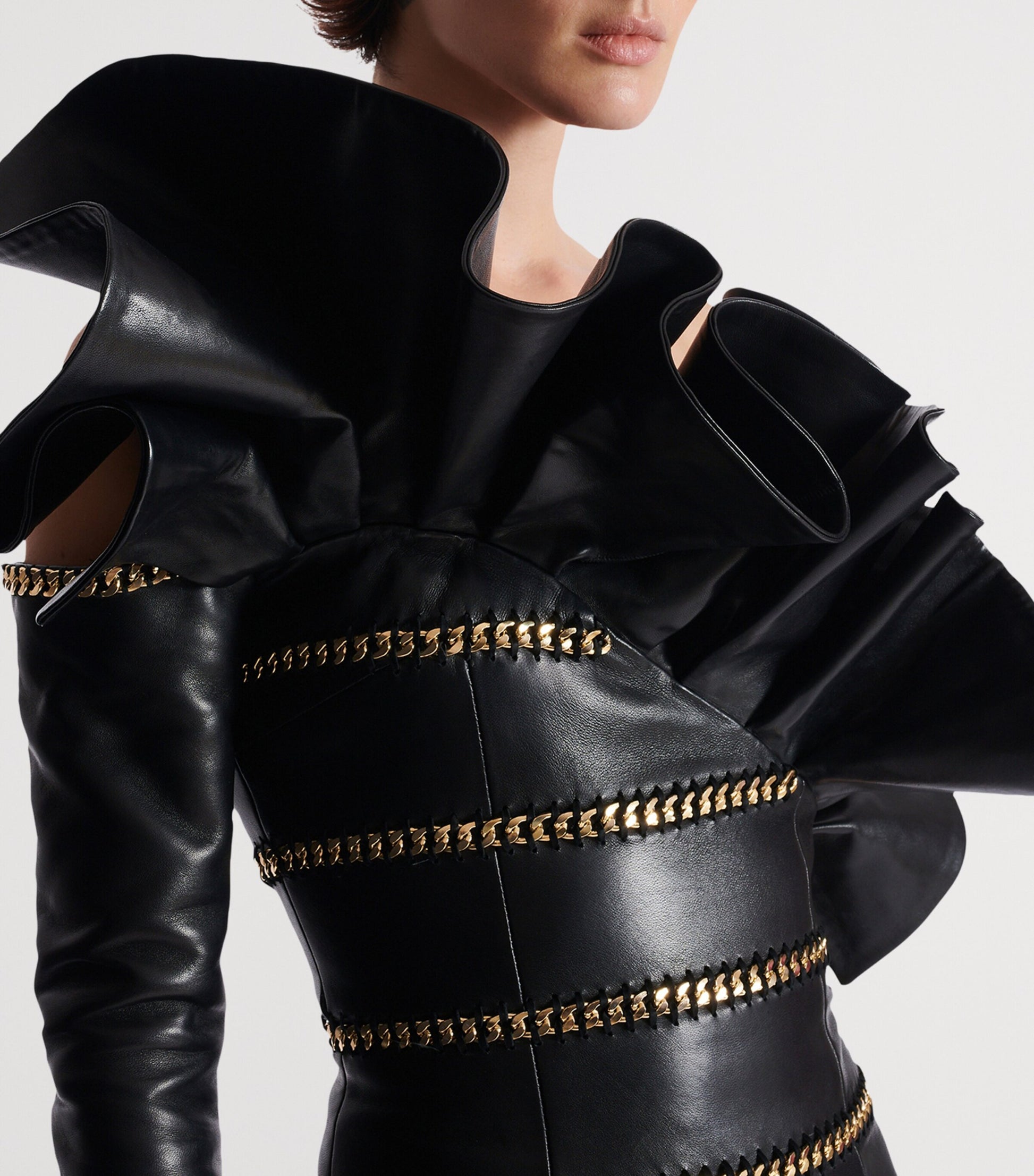 Black Leather Chain Mini Dress