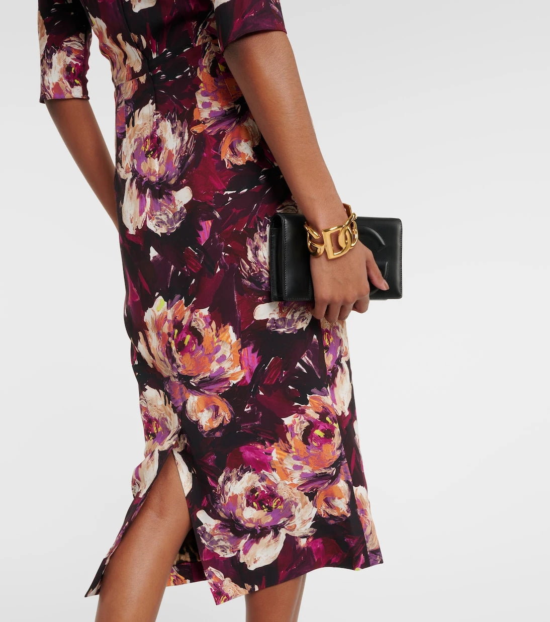 Dolce&Gabbana - فستان متوسط الطول من الكادي المطبع بالزهور