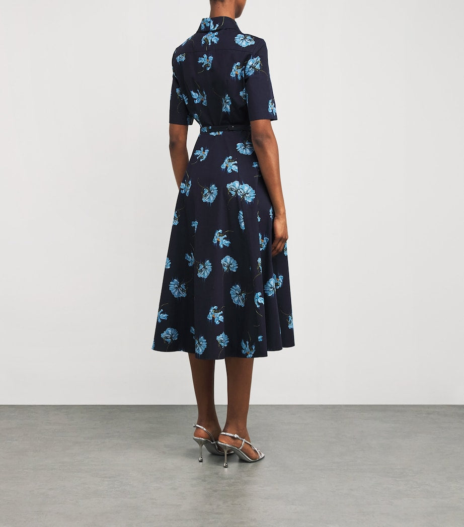 Emilia Wickstead Navy Cotton Floral Rubie Midi Dress