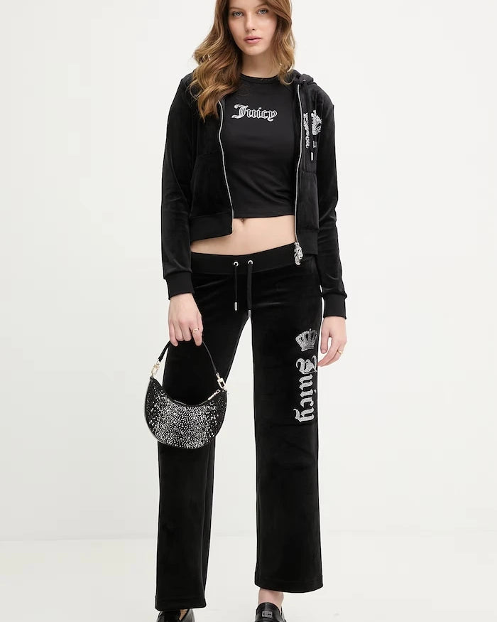 Juicy Couture kadife kapüşonlu kadın sweatshirt GOTHIC CROWN