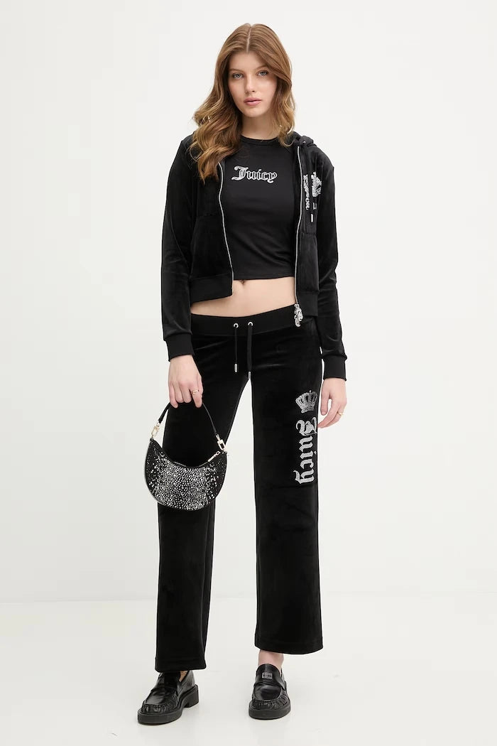 Juicy Couture kadife kapüşonlu kadın sweatshirt GOTHIC CROWN
