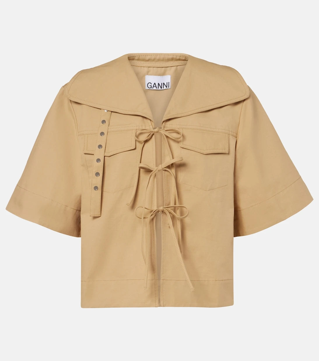 Ganni - Bow-detail cotton and linen top