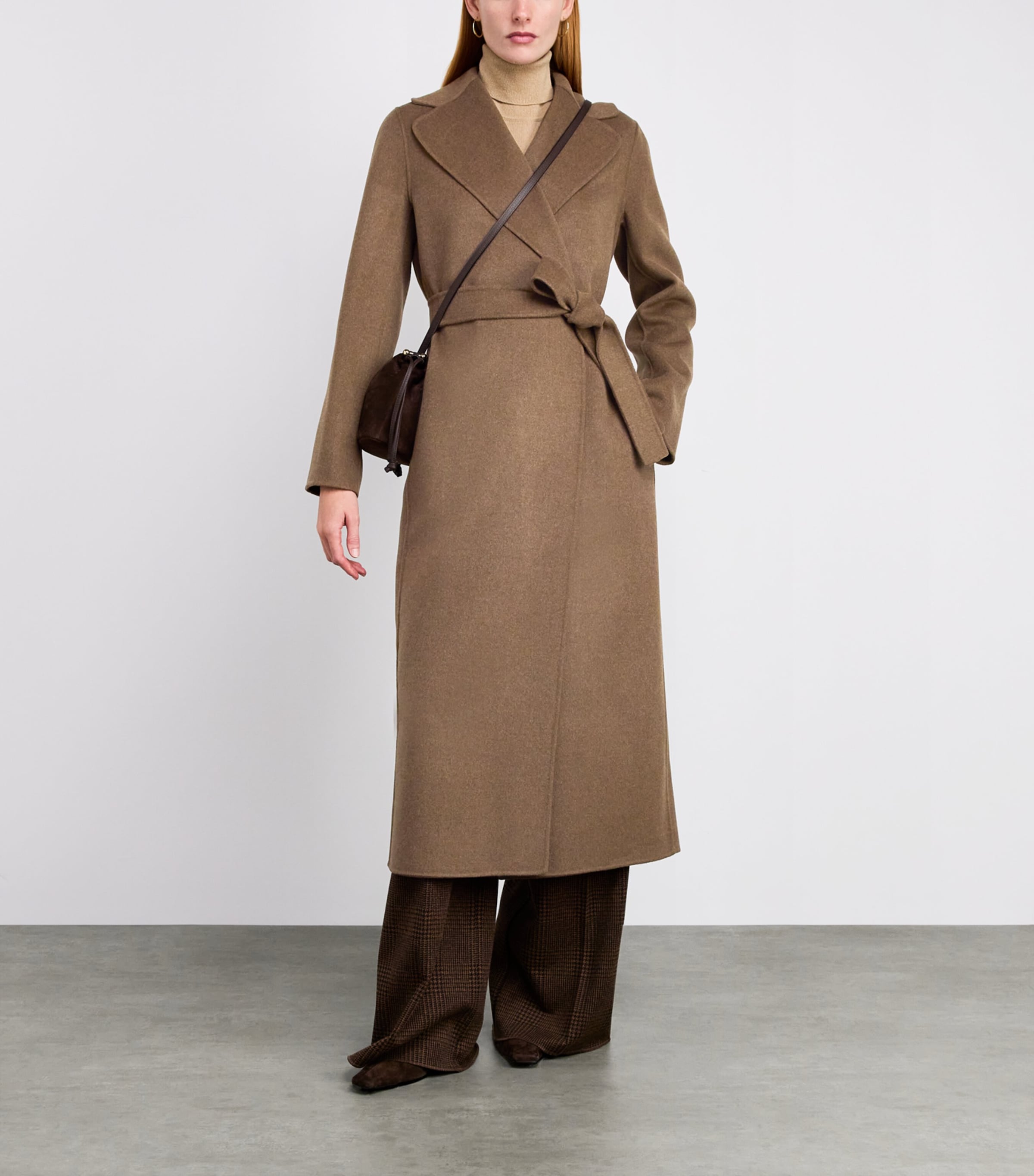 Max Mara Brown Virgin Wool Wrap Coat