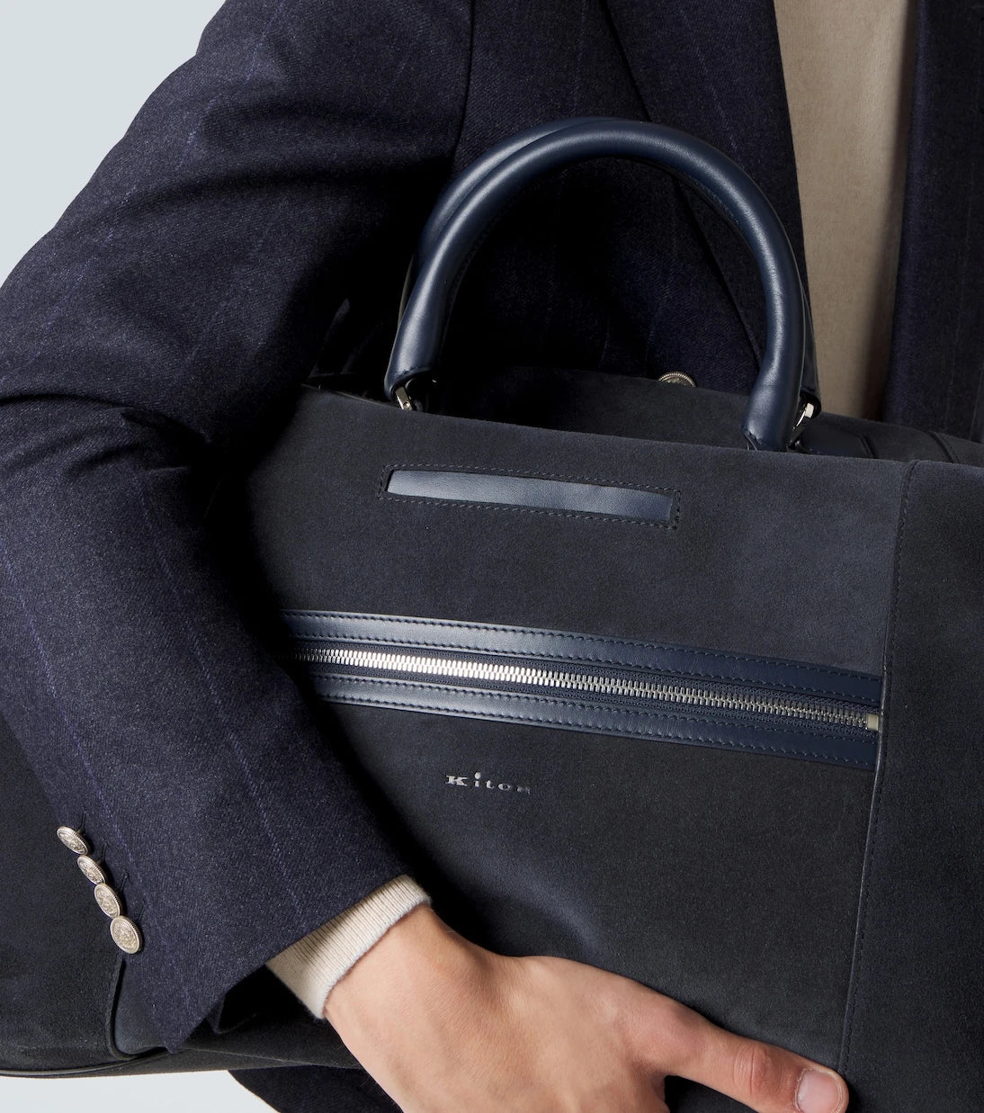 Kiton - Leather-trimmed suede duffel bag